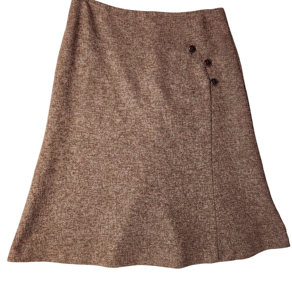 TENSION Brown Tweed A-Line Midi Skirt Decorative Buttons Size 6‎